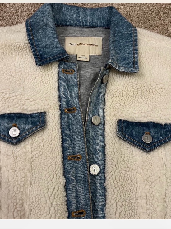 Anthropologie Jackets & Blazers - Anthropologie Cream Sherpa Jacket with Blue Denim Trim